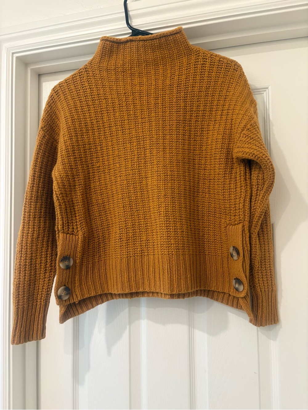 Madewell Mustard Ribbed Turtleneck Sweater with Side Buttons